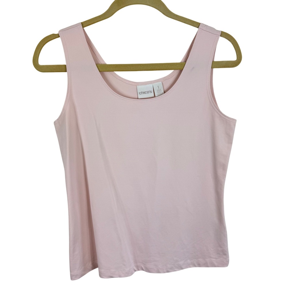 Chicos Tank Top Womens Size 1 Medium Pale Pink Scoop Neck Shell Sleeveless